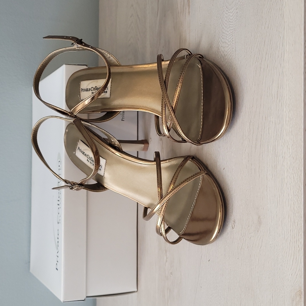 Private Collection heeled strappy sandals, bronze, size 8.5